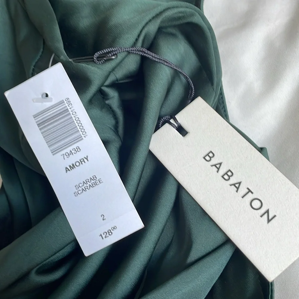 Aritzia Forest Green Satin Midi Dress - Picture 4 of 5